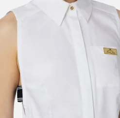 Camicia smanicata in popeline con elastici logati