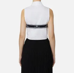 Camicia smanicata in popeline con elastici logati