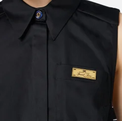 Camicia smanicata in popeline con elastici logati
