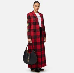 Cappotto doppiopetto in misto lana con patch