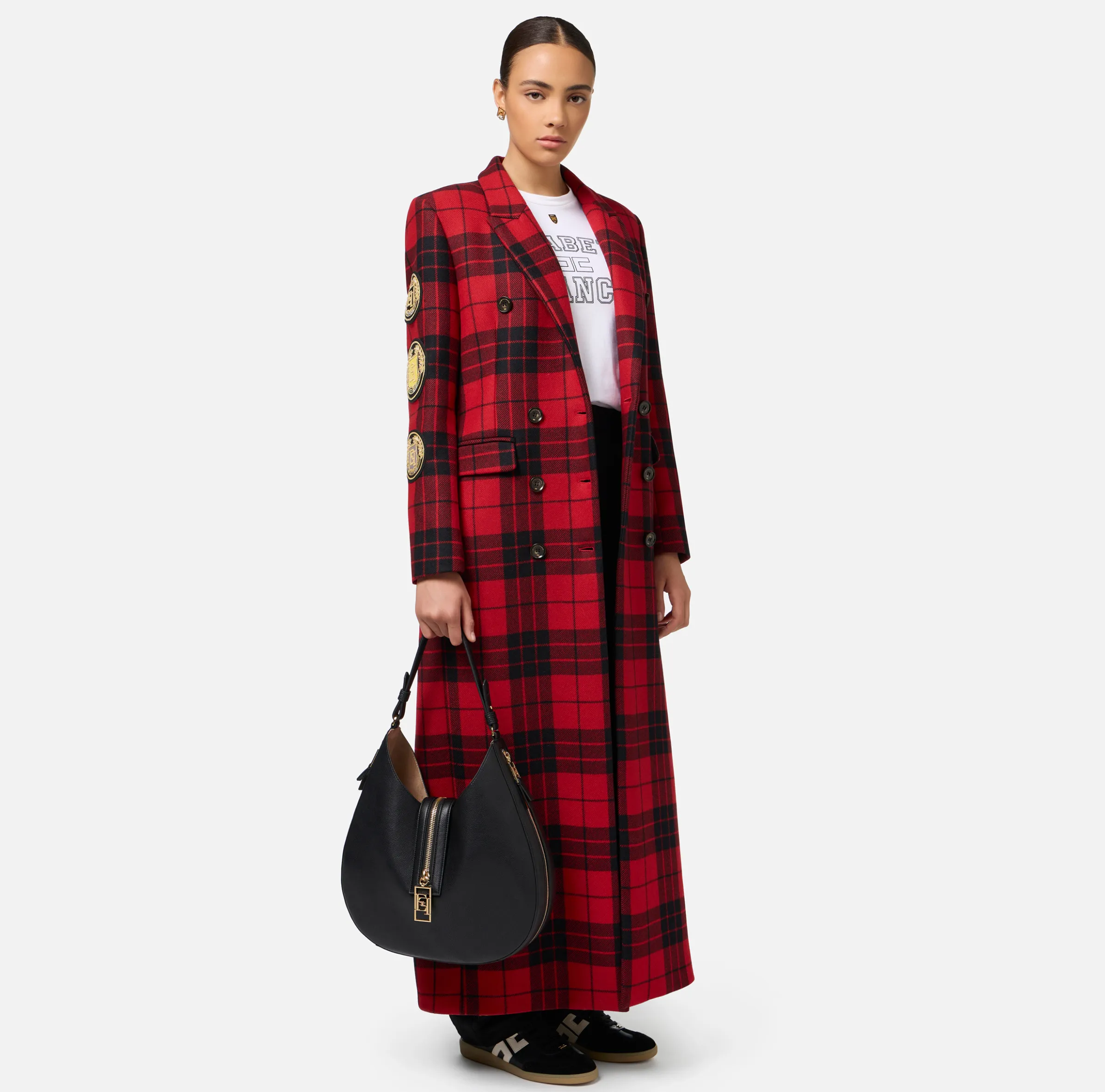Cappotto doppiopetto in misto lana con patch