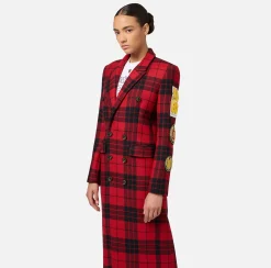Cappotto doppiopetto in misto lana con patch