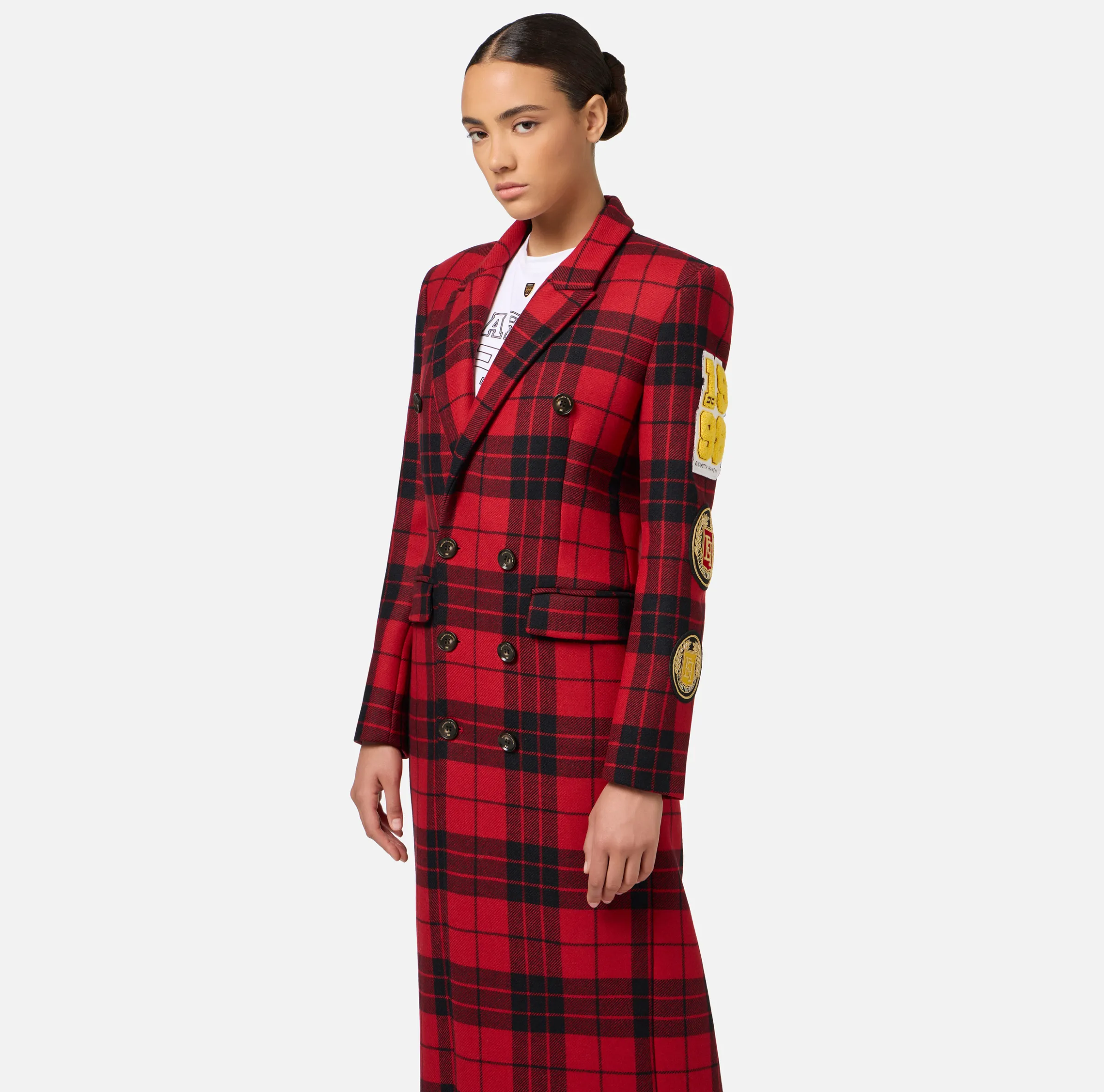 Cappotto doppiopetto in misto lana con patch