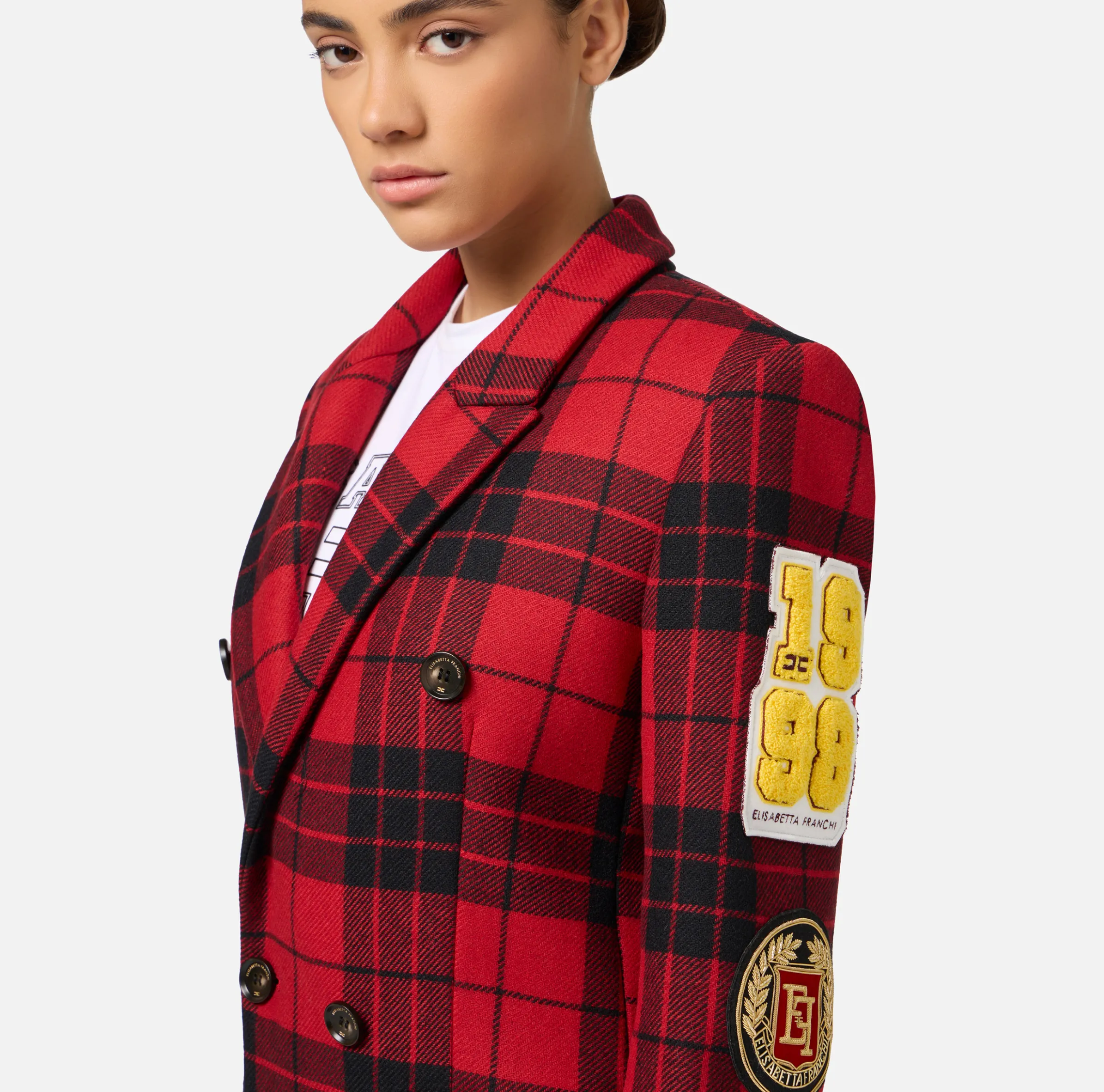 Cappotto doppiopetto in misto lana con patch