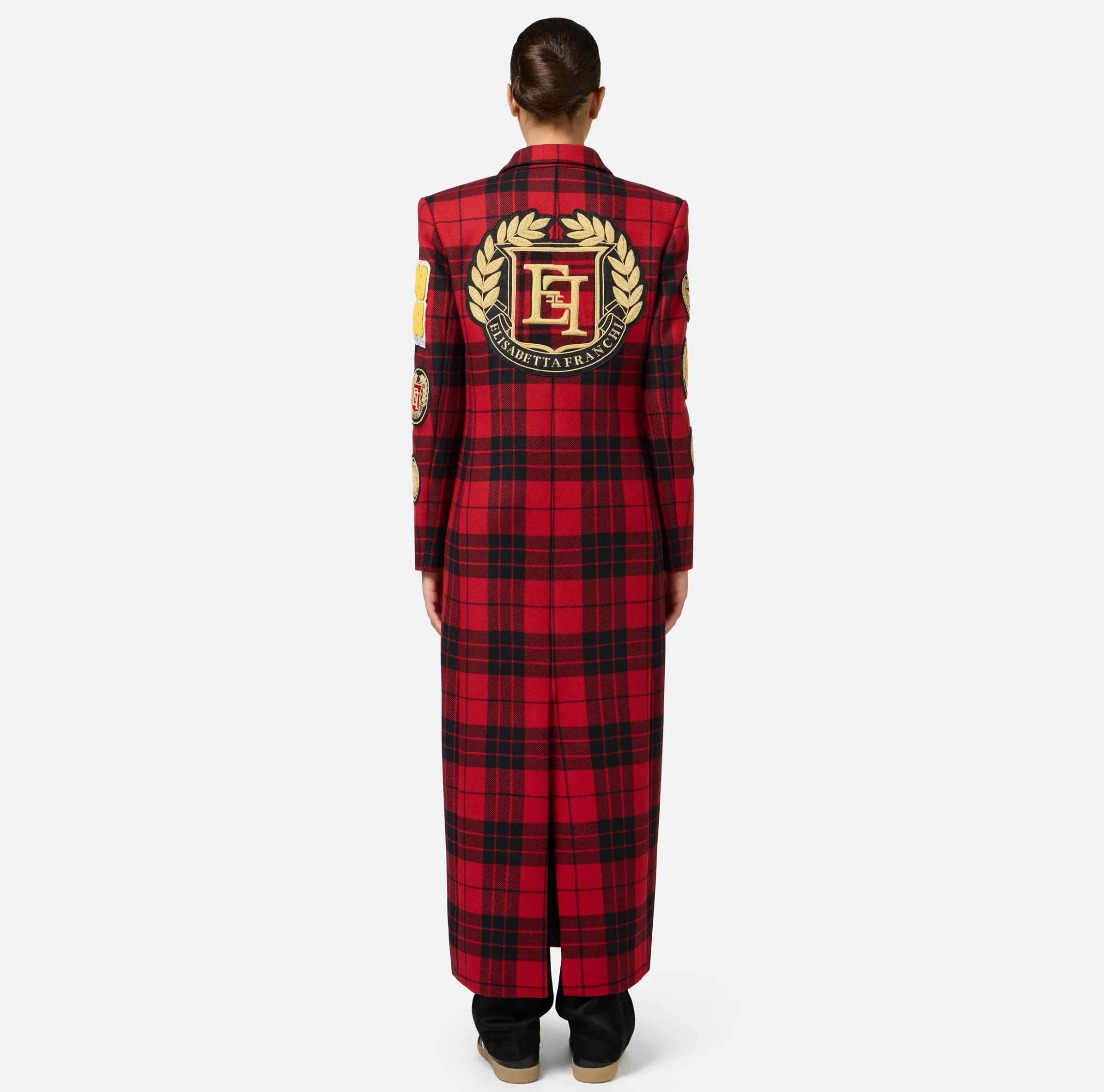 Cappotto doppiopetto in misto lana con patch