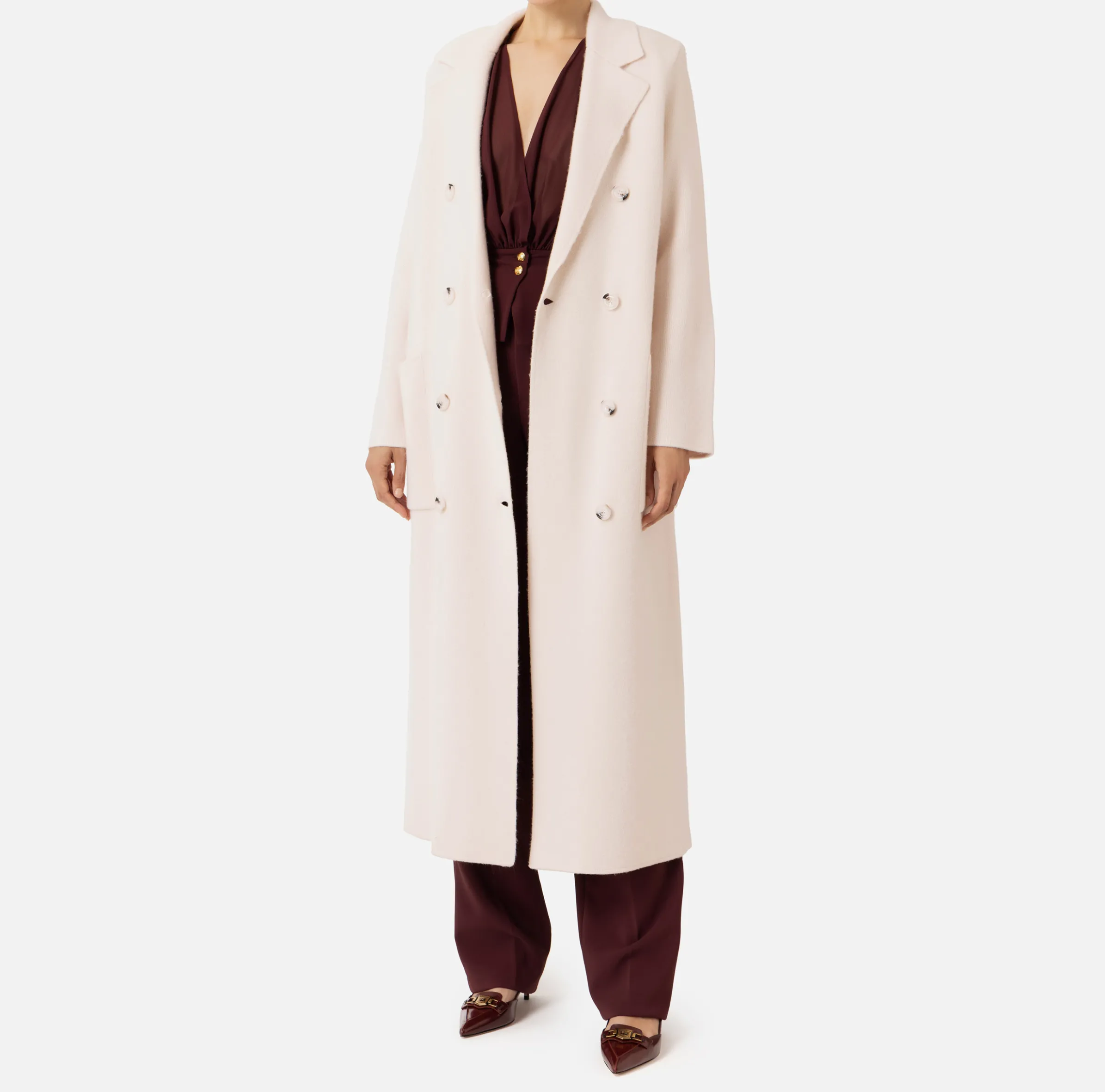 Cappotto vestaglia in lana e cashmere con stemma