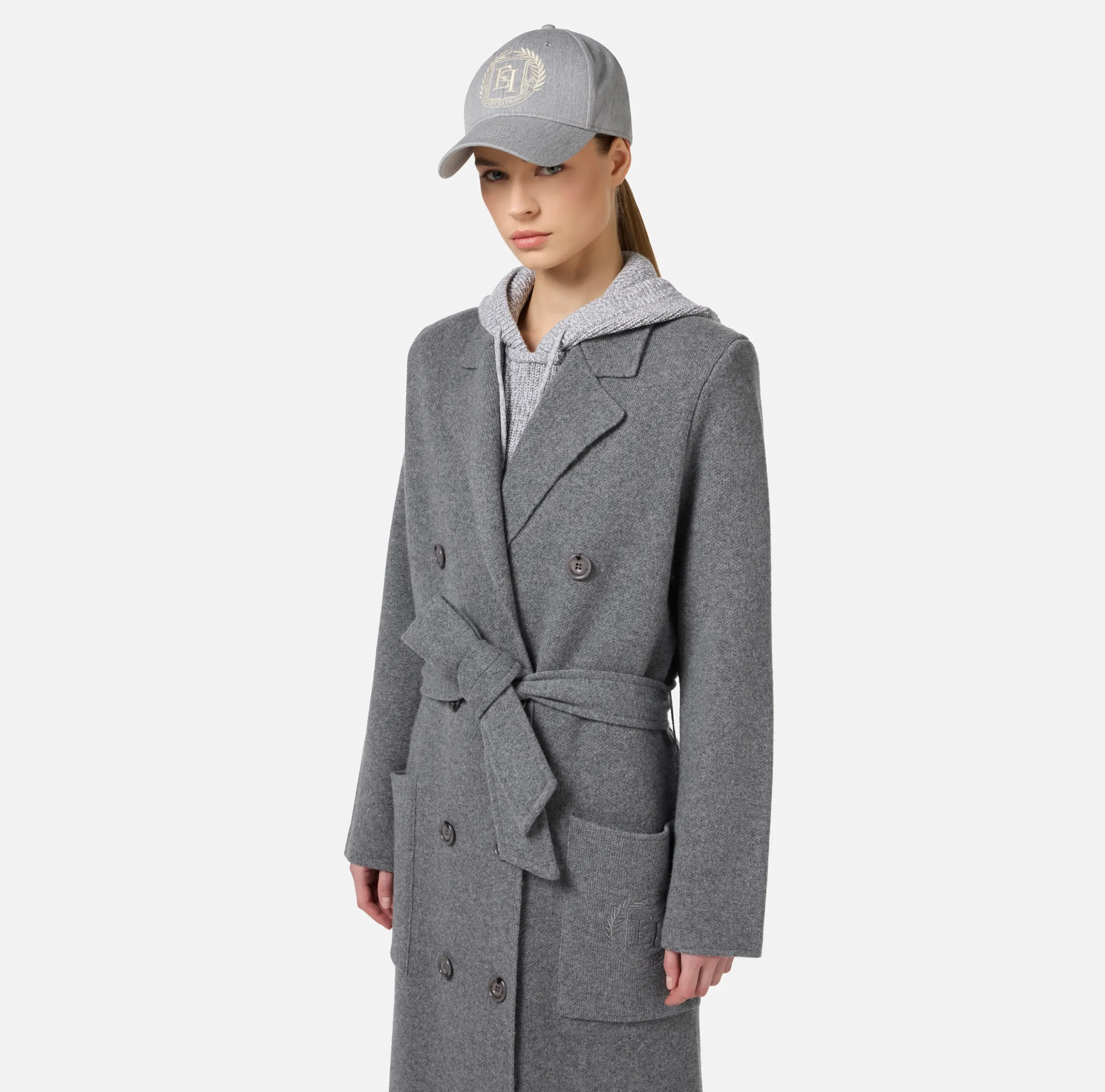 Cappotto vestaglia in lana e cashmere con stemma
