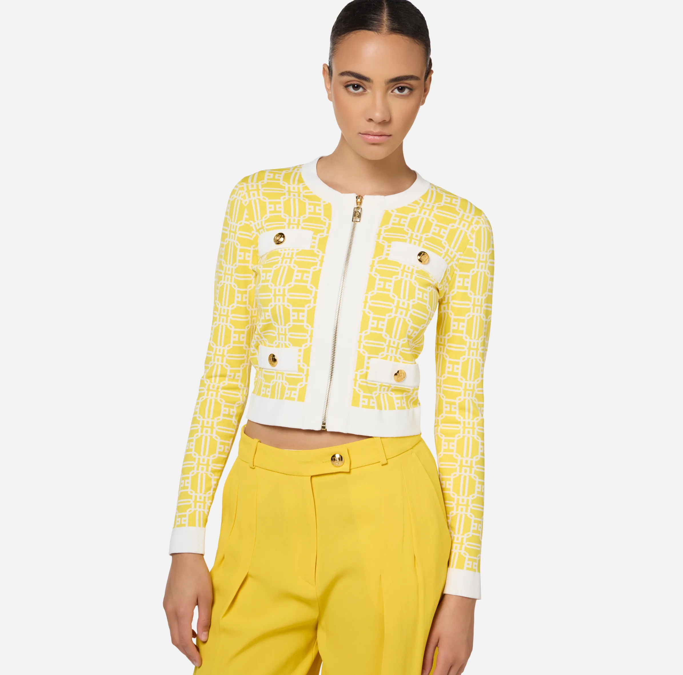 Cardigan cropped logo jacquard