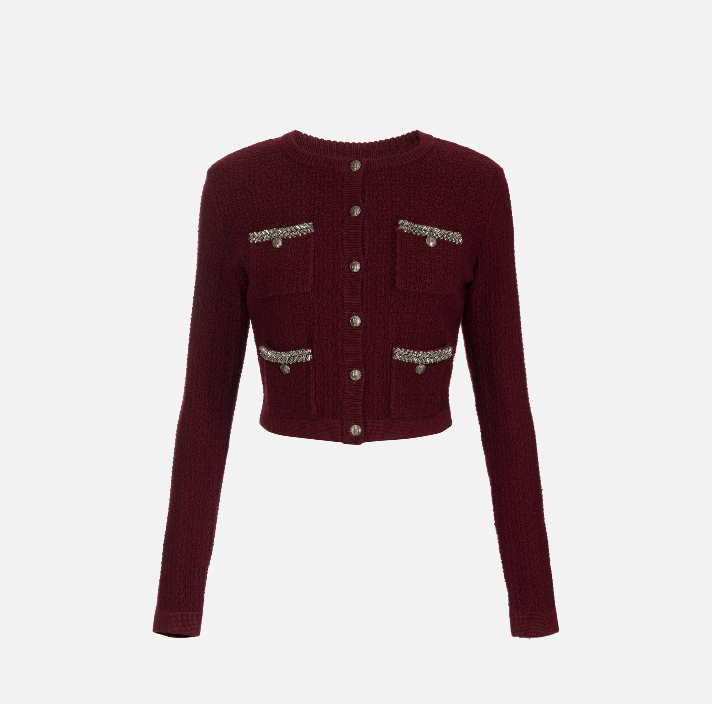 Cardigan in lana bouclé con ricamo