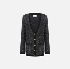 Cardigan in lana con filo paillettes
