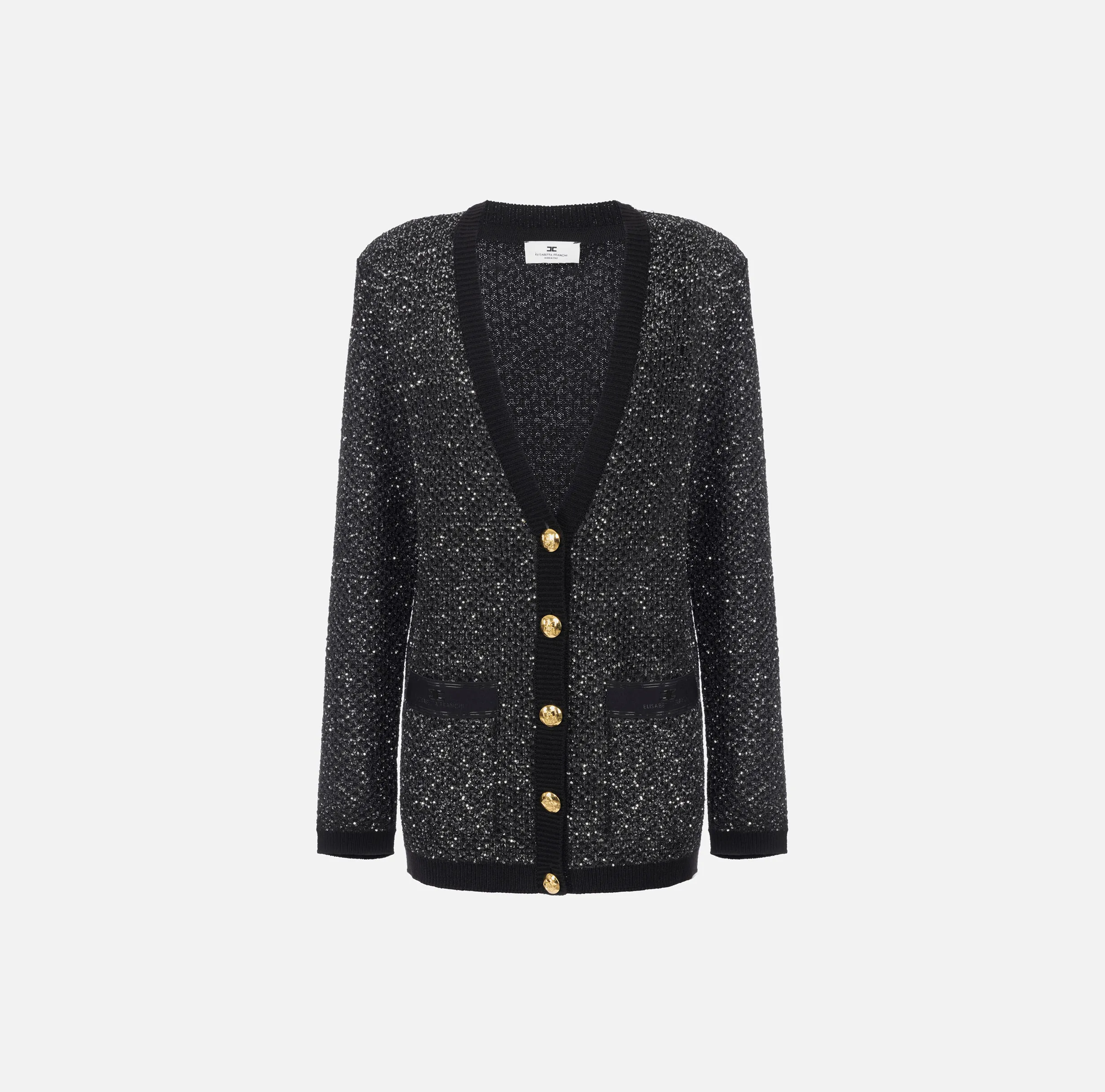 Cardigan in lana con filo paillettes