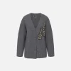Cardigan in lana costa inglese con patch logo