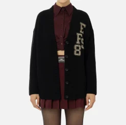 Cardigan in lana costa inglese con patch logo