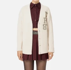 Cardigan in lana costa inglese con patch logo