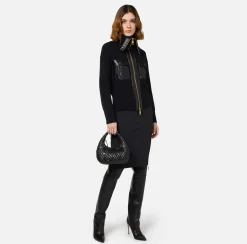 Cardigan in lana costa inglese con maxi zip