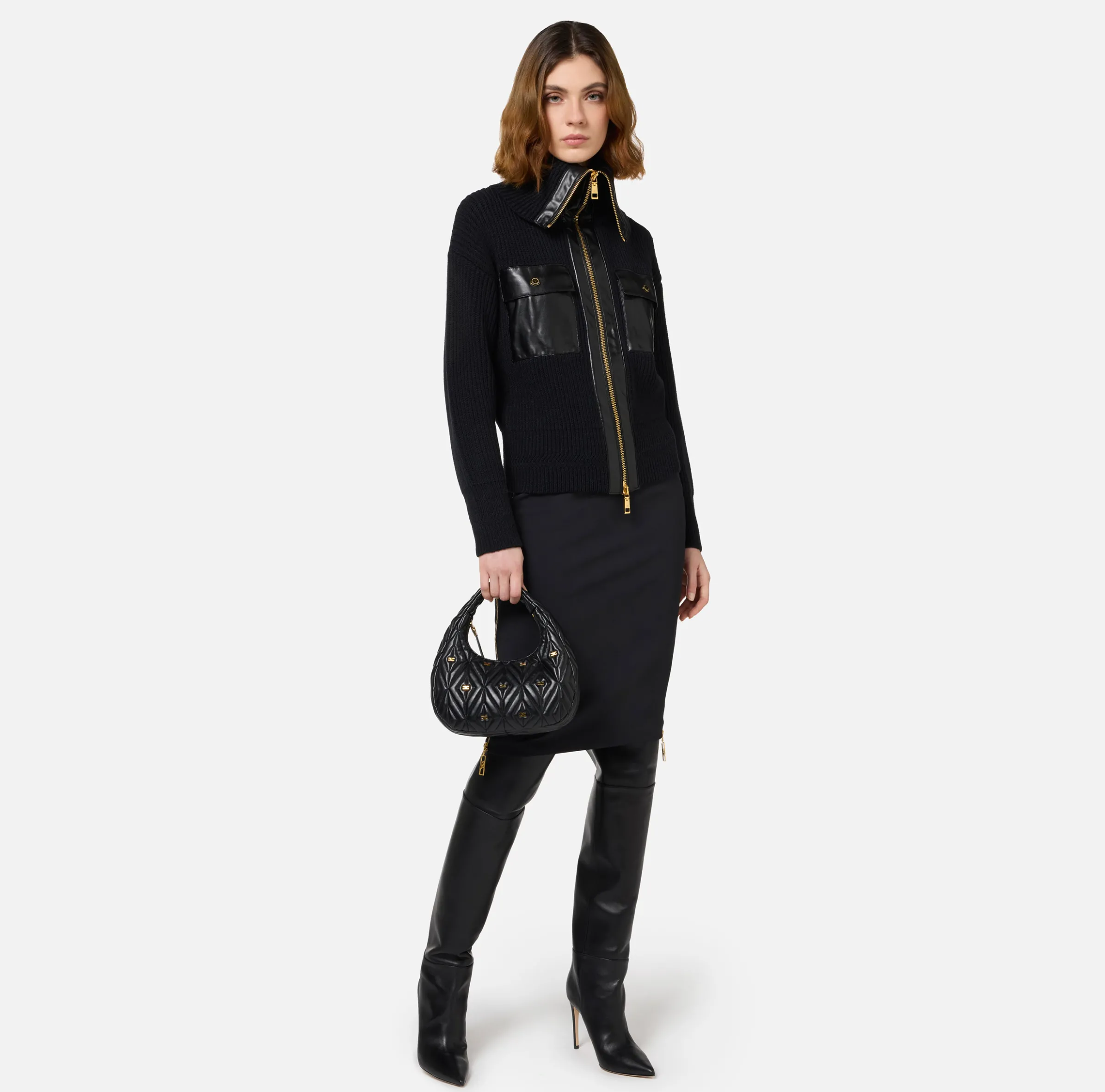 Cardigan in lana costa inglese con maxi zip