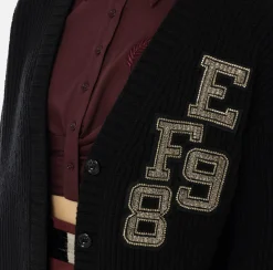Cardigan in lana costa inglese con patch logo