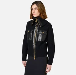 Cardigan in lana costa inglese con maxi zip