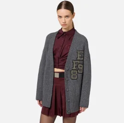 Cardigan in lana costa inglese con patch logo