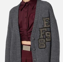 Cardigan in lana costa inglese con patch logo
