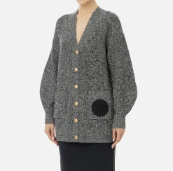 Cardigan in viscosa mouliné con patch logo