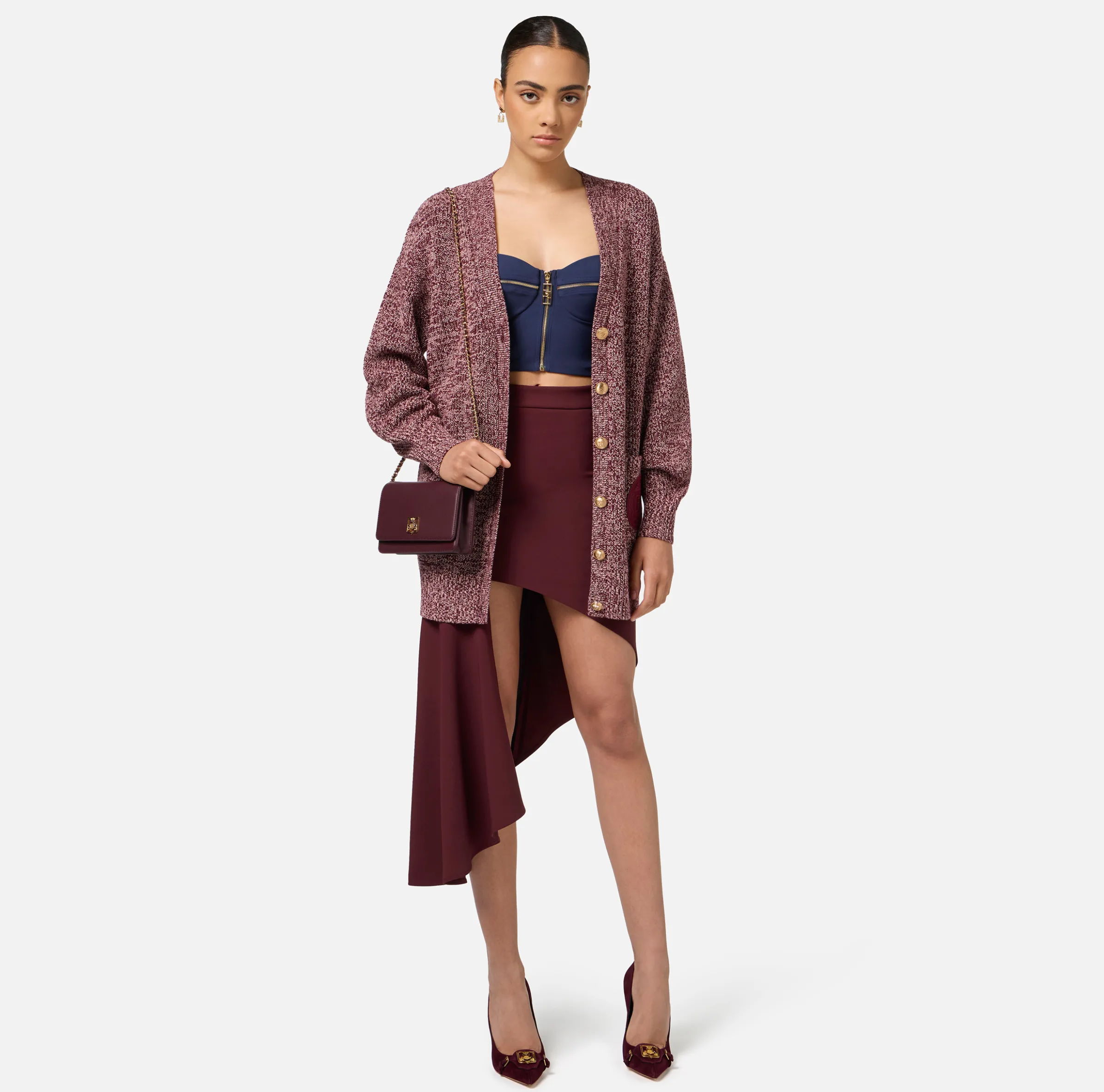 Cardigan in viscosa mouliné con patch logo