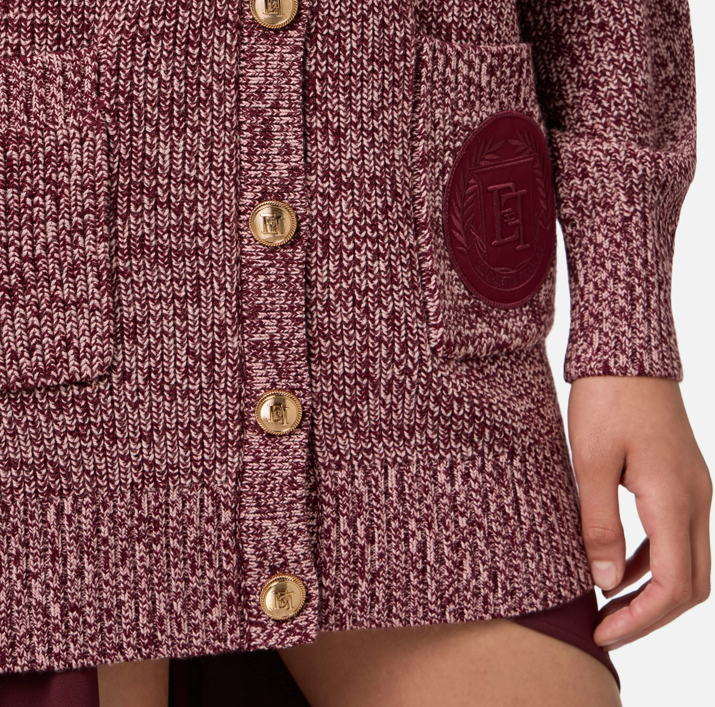 Cardigan in viscosa mouliné con patch logo