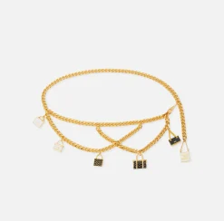 Cintura catena in metallo dorato con charms borse