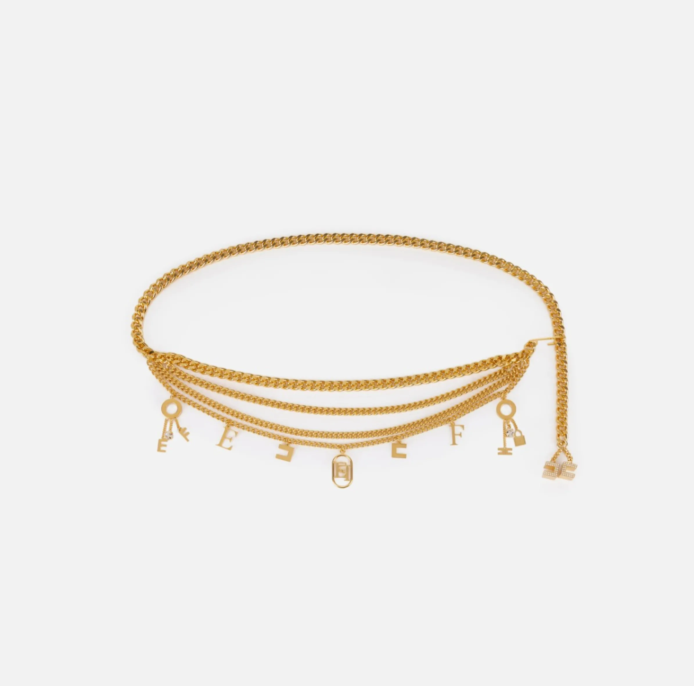 Cintura catena in metallo dorato con charms