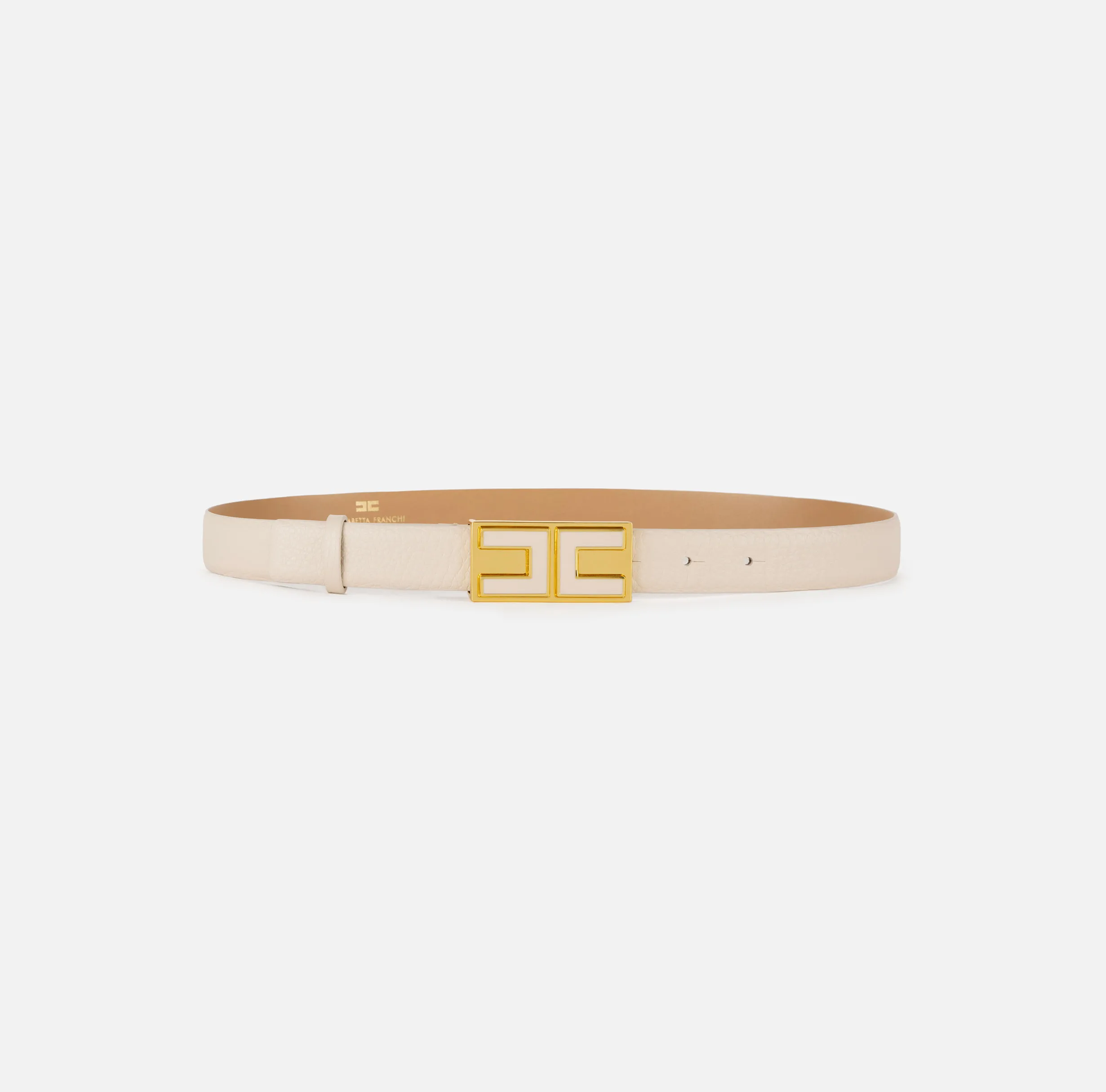 Cintura in pelle con placca logo smaltata
