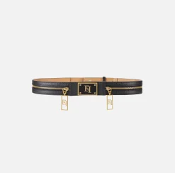 Cintura in pelle con zip e cursori logo