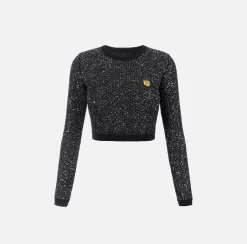 Crop top in lana con filo paillettes