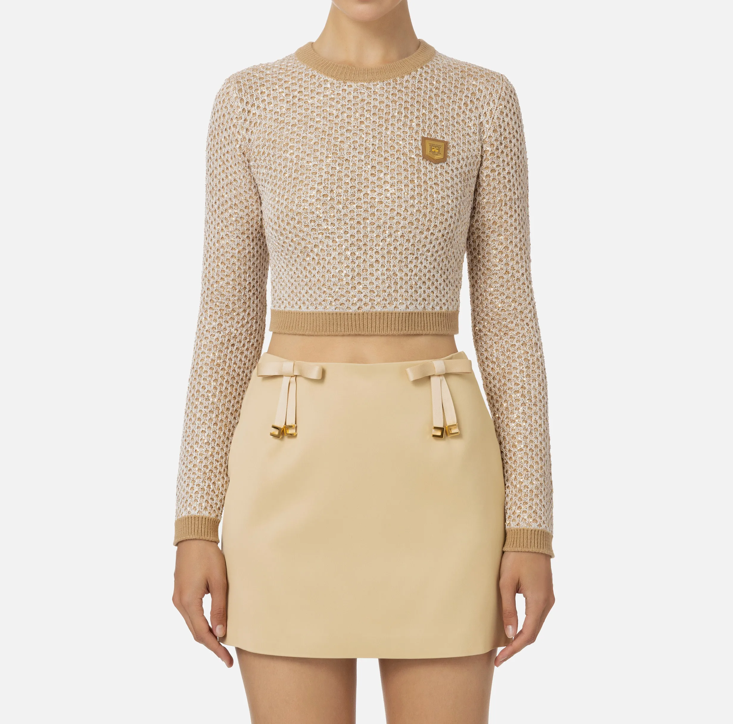 Crop top in lana con filo paillettes
