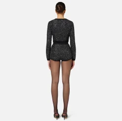 Crop top in lana con filo paillettes