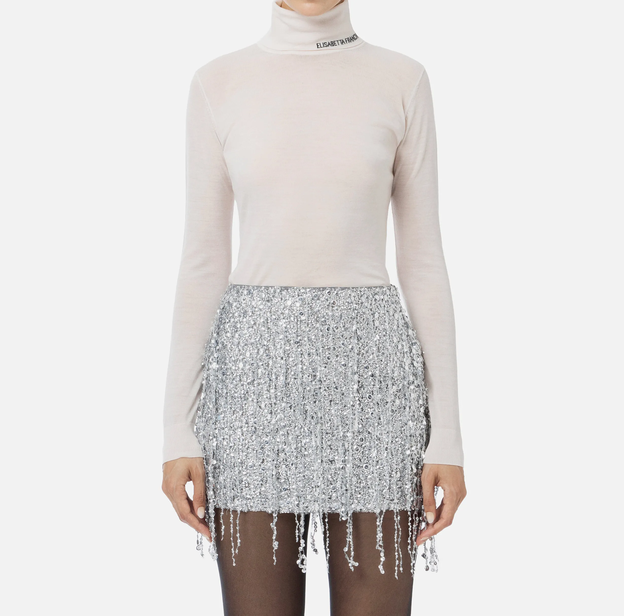 Dolcevita in lana merino con logo jacquard