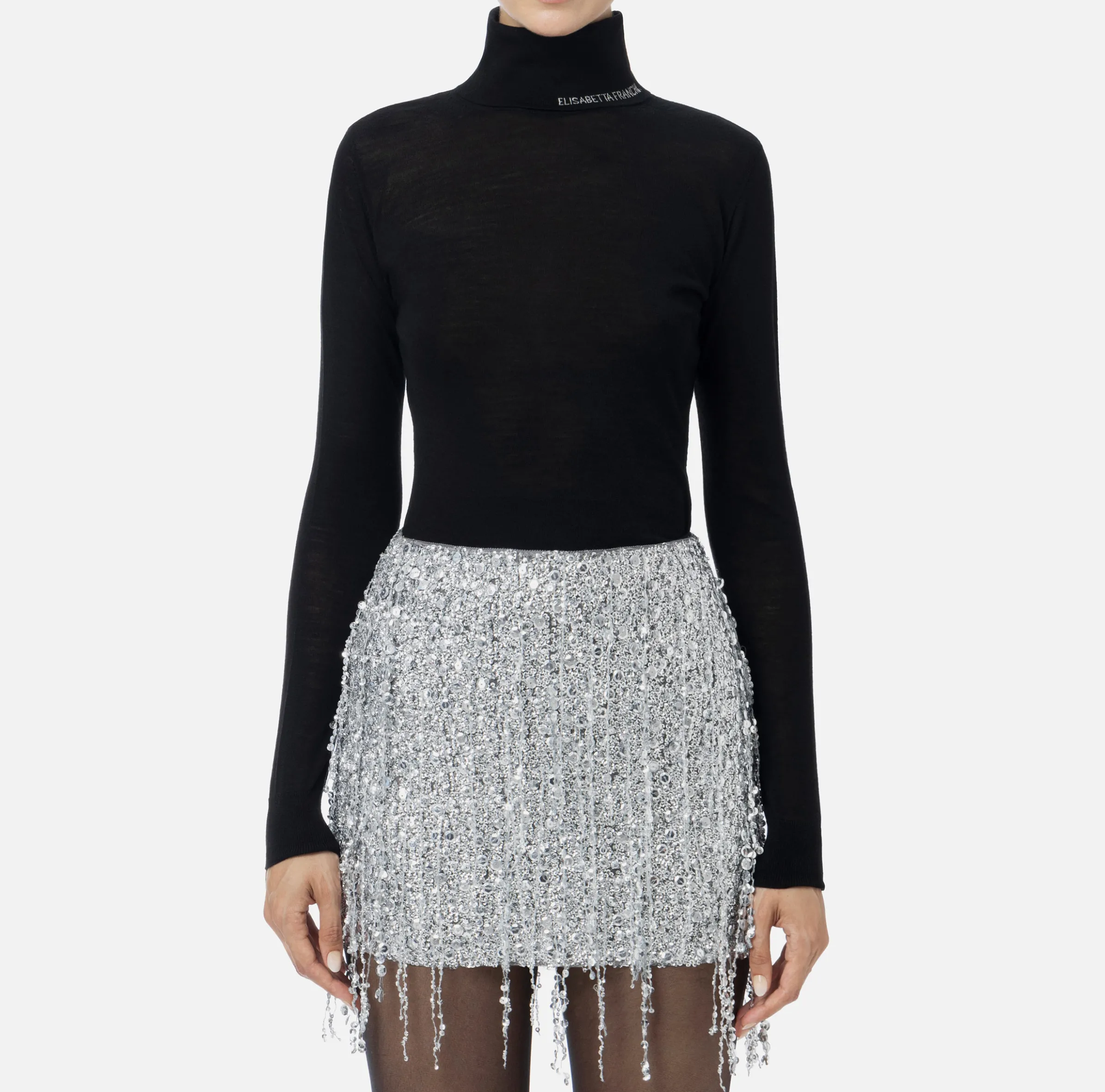 Dolcevita in lana merino con logo jacquard
