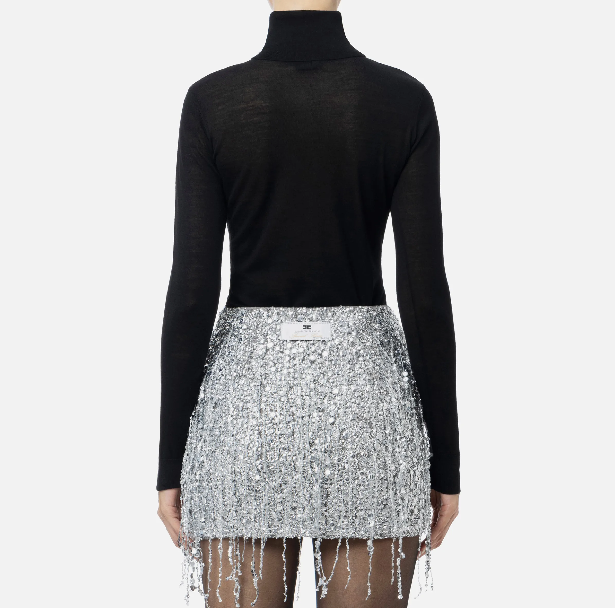 Dolcevita in lana merino con logo jacquard