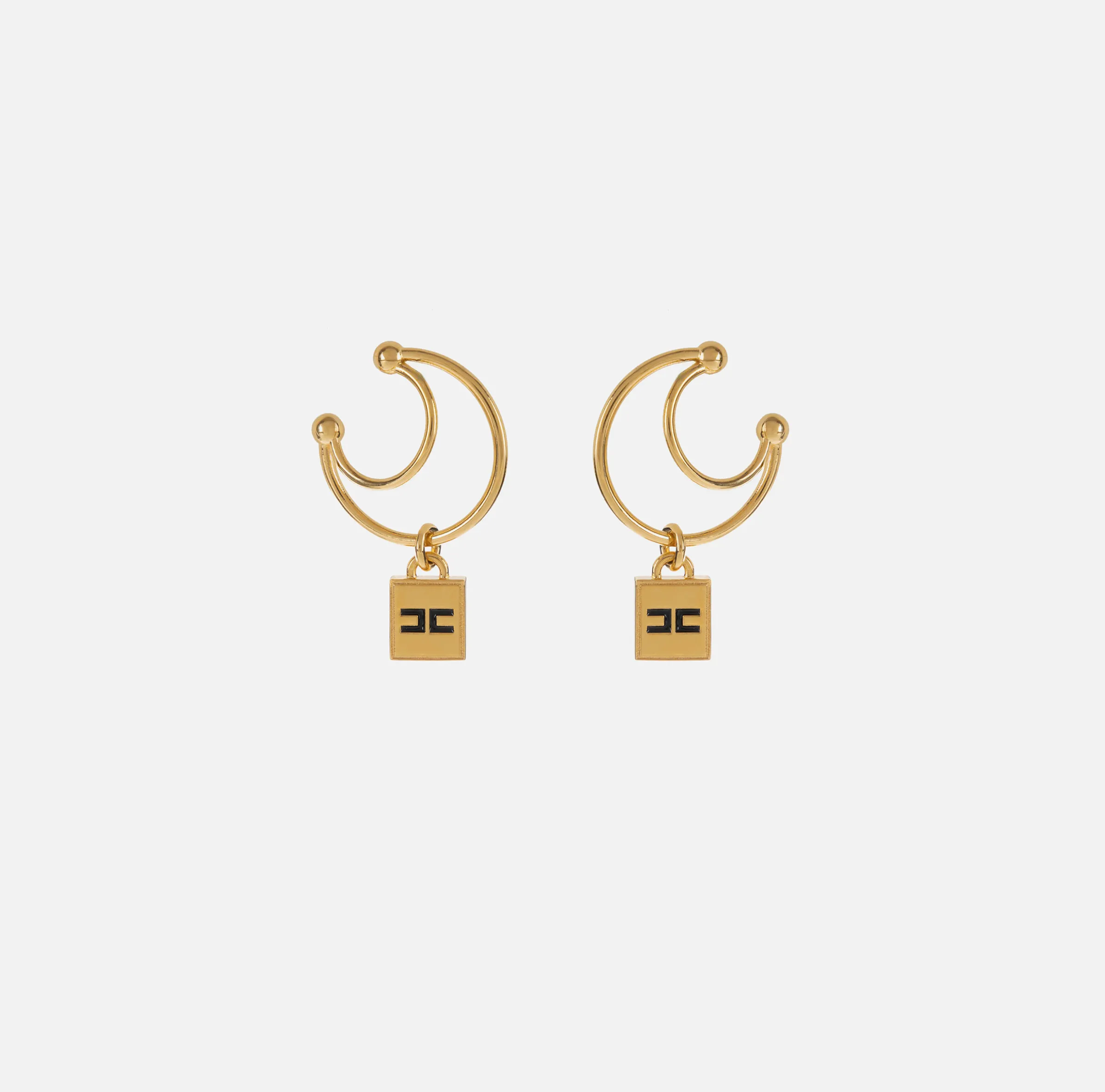 Earcuff con doppia anella e charms logo in ottone