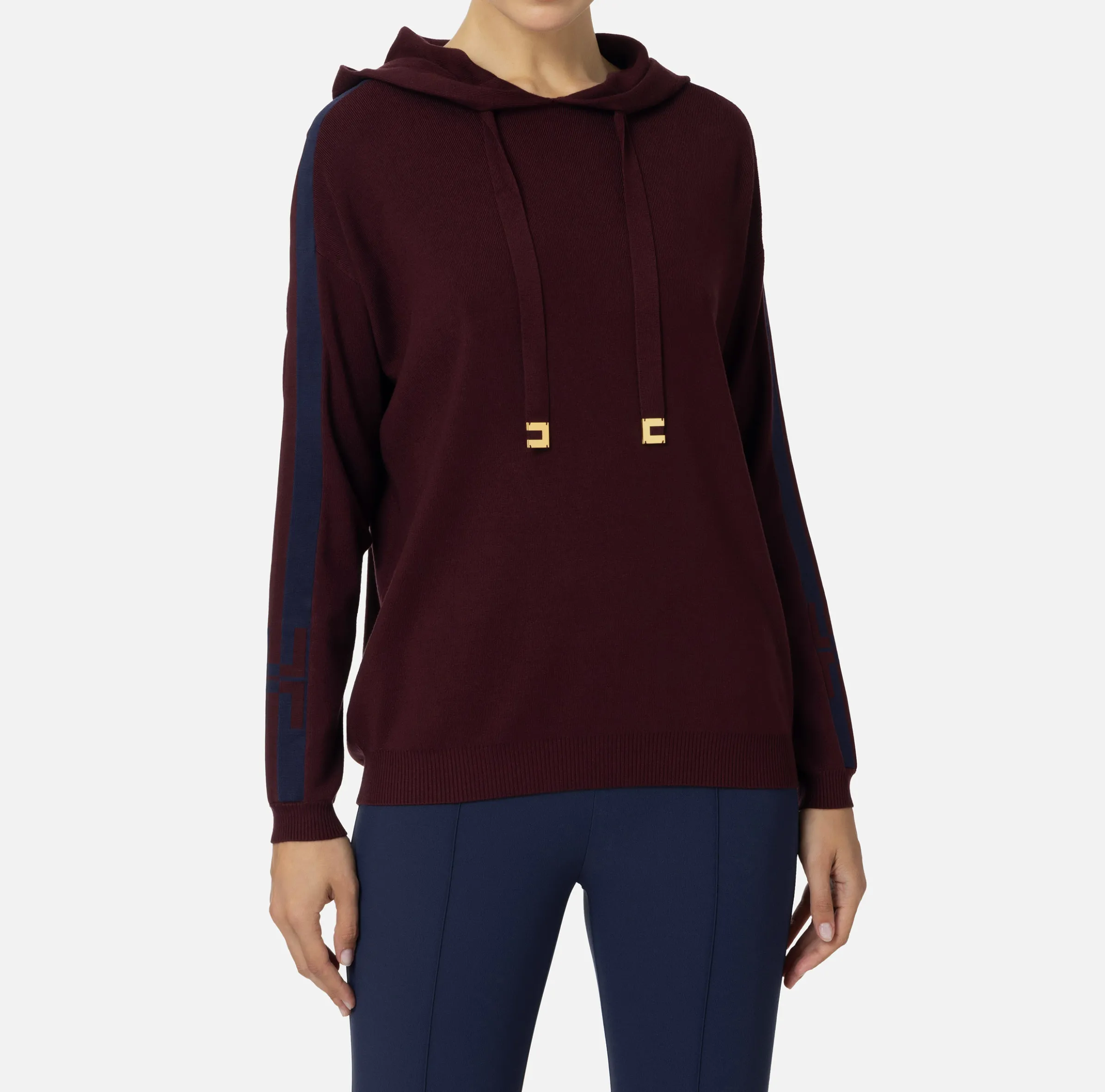 Felpa con cappuccio in viscosa con bande logo
