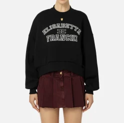 Felpa cropped in cotone con logo college