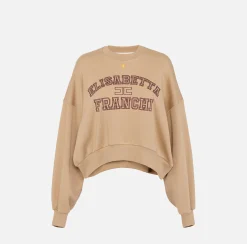 Felpa cropped in cotone con logo college
