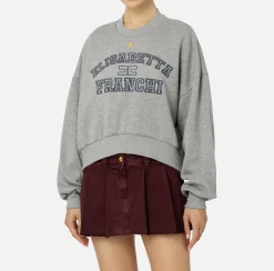 Felpa cropped in cotone con logo college