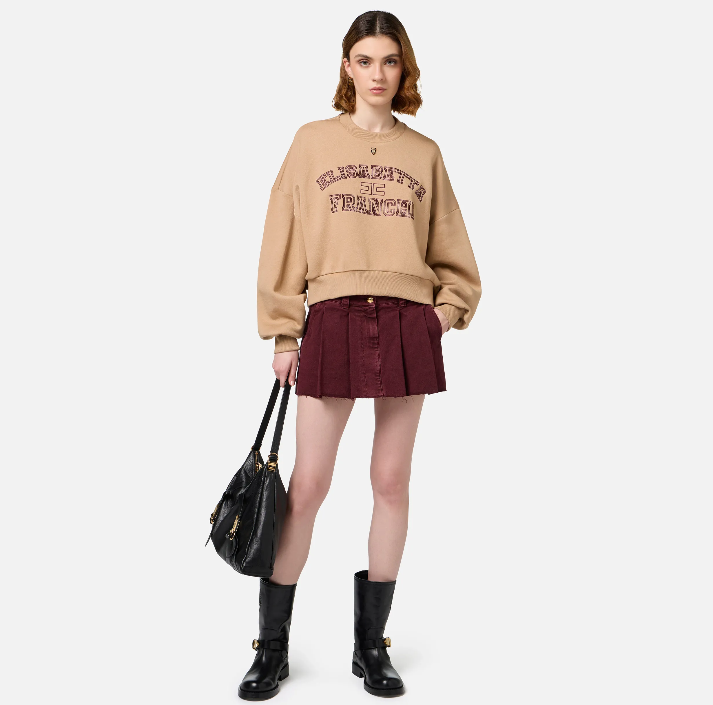Felpa cropped in cotone con logo college