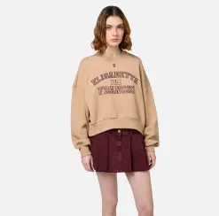 Felpa cropped in cotone con logo college