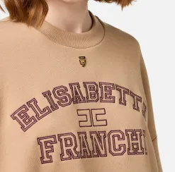 Felpa cropped in cotone con logo college