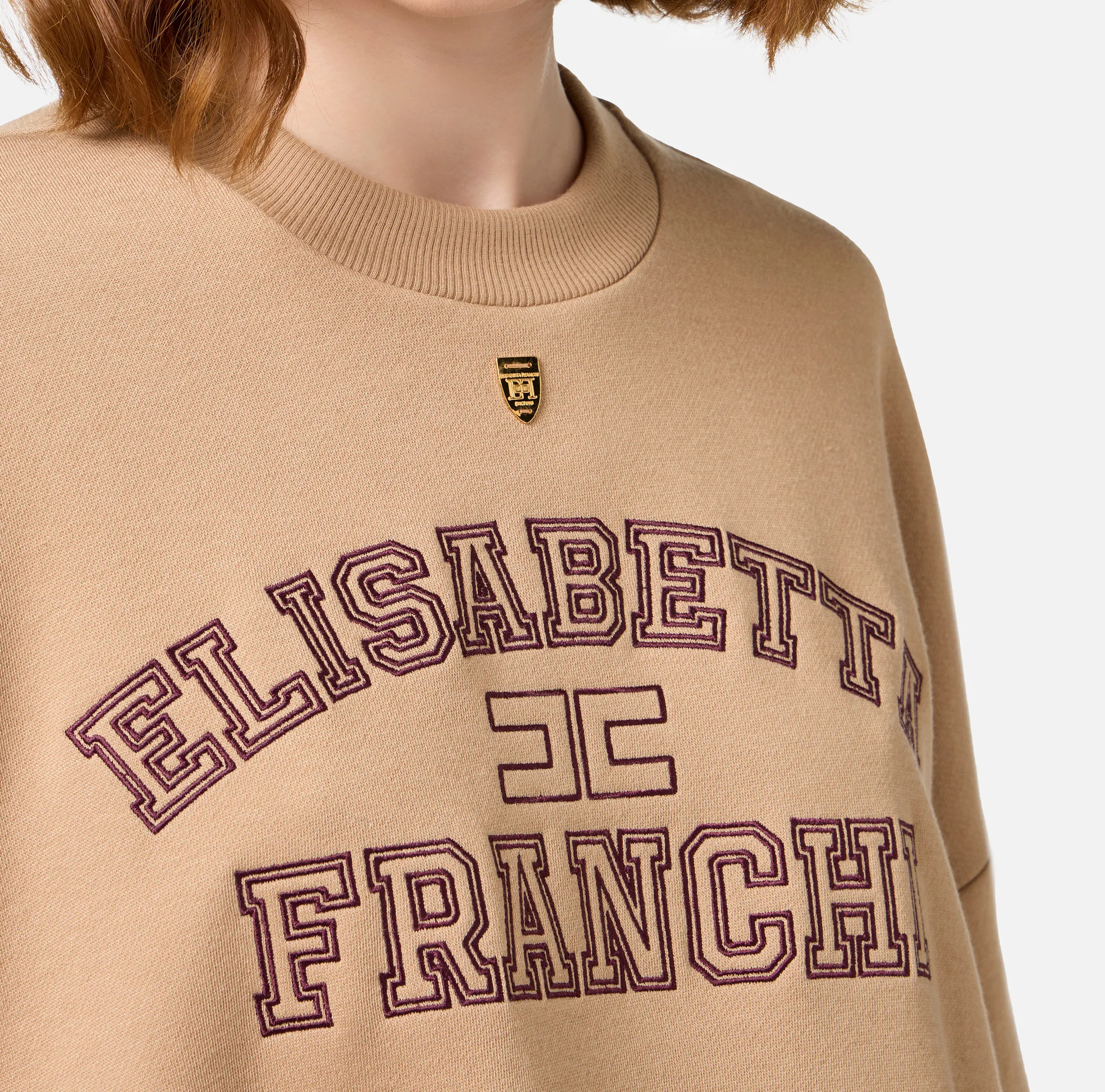 Felpa cropped in cotone con logo college