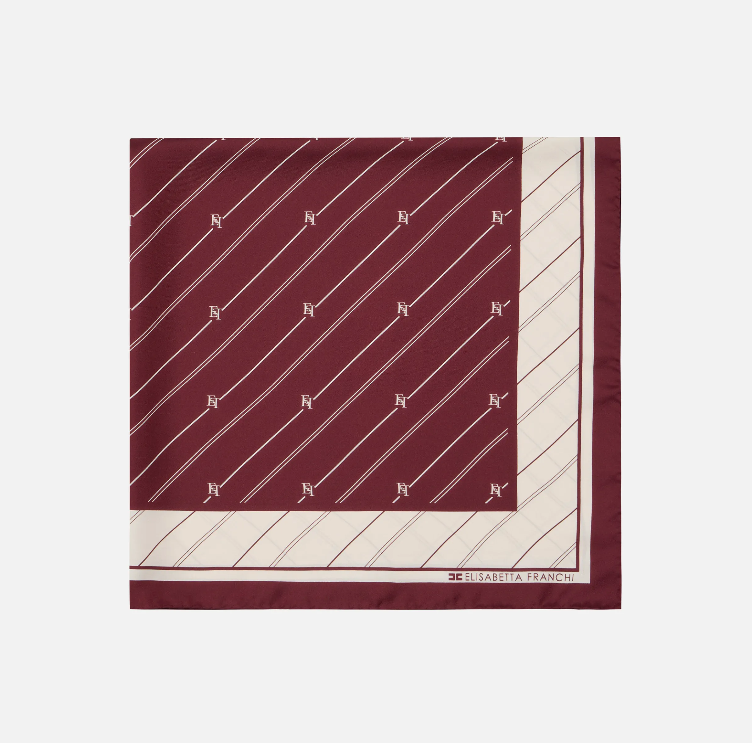 Foulard in seta con pattern righe diagonali e logo