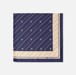 Foulard in seta con pattern righe diagonali e logo