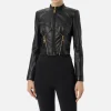 Giacca biker in pelle con coppe
