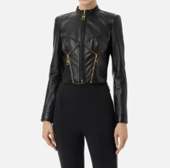Giacca biker in pelle con coppe